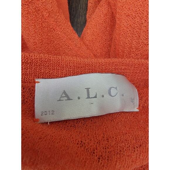 A.L.C Long Sleeves Sheer Top S/M Delicate Knit Crew Neck Orange - Picture 8 of 9